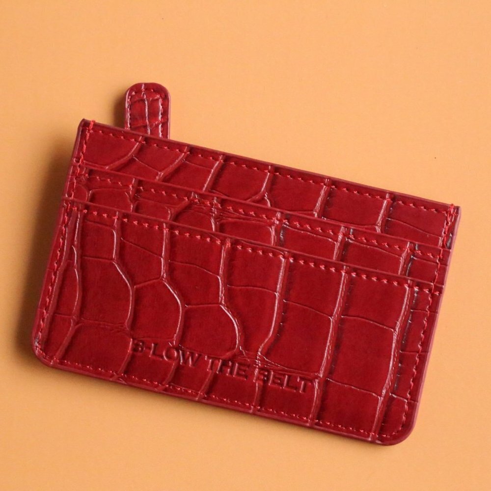Red Vegan Leather Crocodile Card and ID Wallet